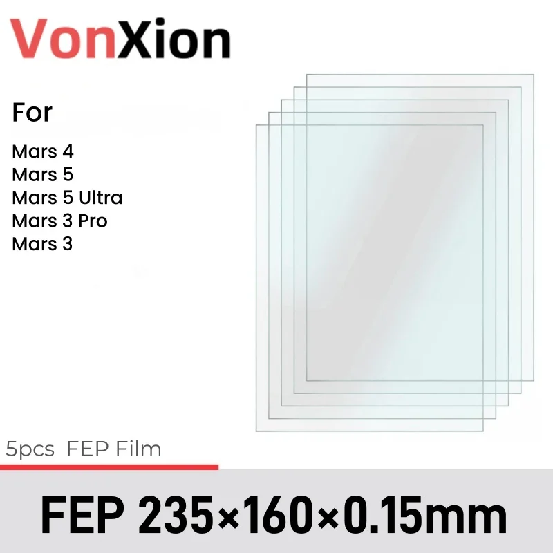 Vonxion 5Pcs FEP Release Film 235x160x0.15mm For ELEGOO Mars 4 Ultra Mars 5 Ultra Mars 3 Pro LCD SLA UV Resin 3D Printer Parts