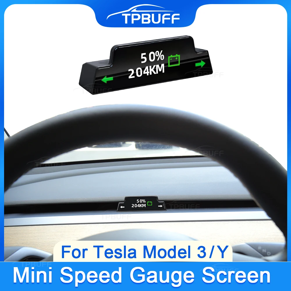 Mini Gauge Screen for Tesla Model Y HUD Dashboard Hidden Head Up Display Speed Turn Signal Battery Level 2024 Highland Model 3