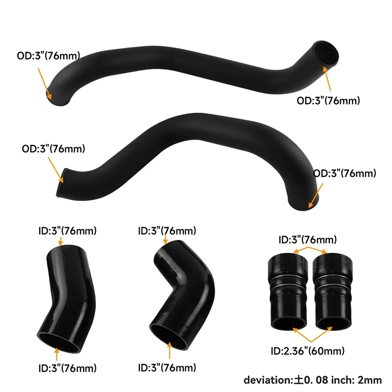 3" Intercooler Pipe & Boot Kit For 02-04 GM GMC 6.6L LB7 Duramax Diesel Black