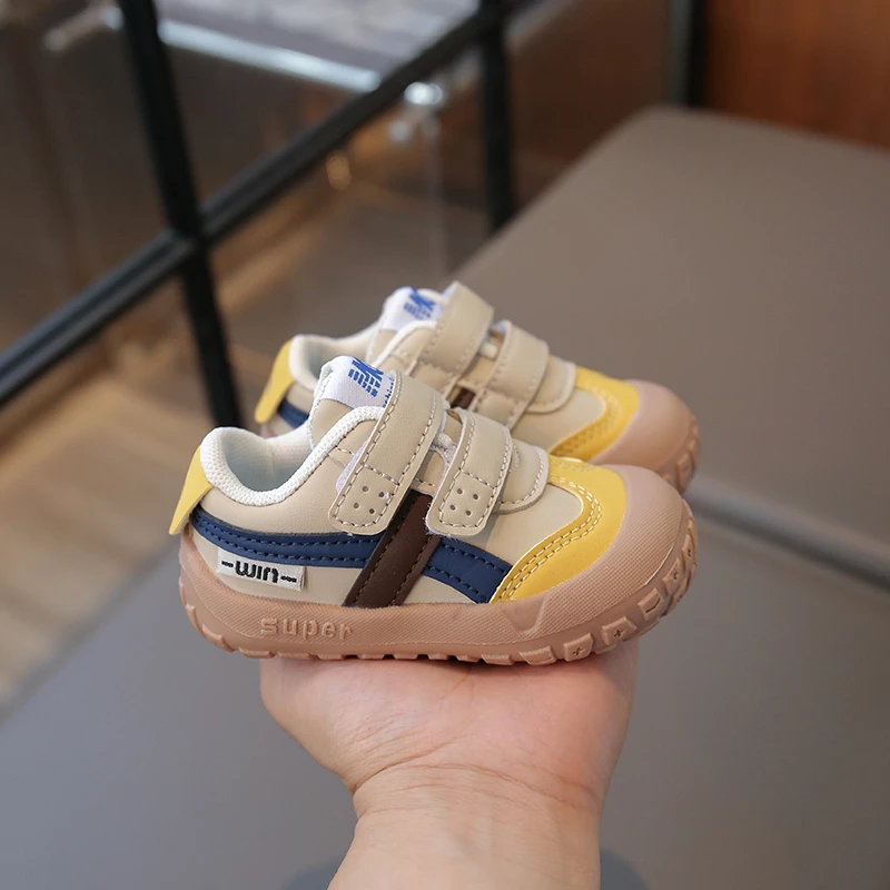 

Children's Casual Sneakers Size 16-26 Khaki Leather Boys and Girls Walking Shoes Spring and Autumn Beige Black Kids Board Shoes