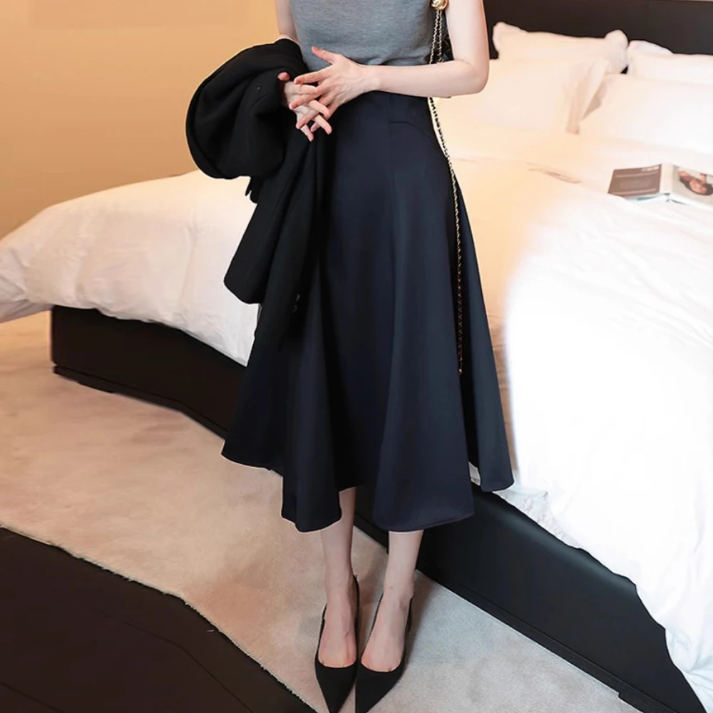 

High waisted skirt for women's spring and autumn new Hepburn light luxury high-end temperament knee length A-line skirt