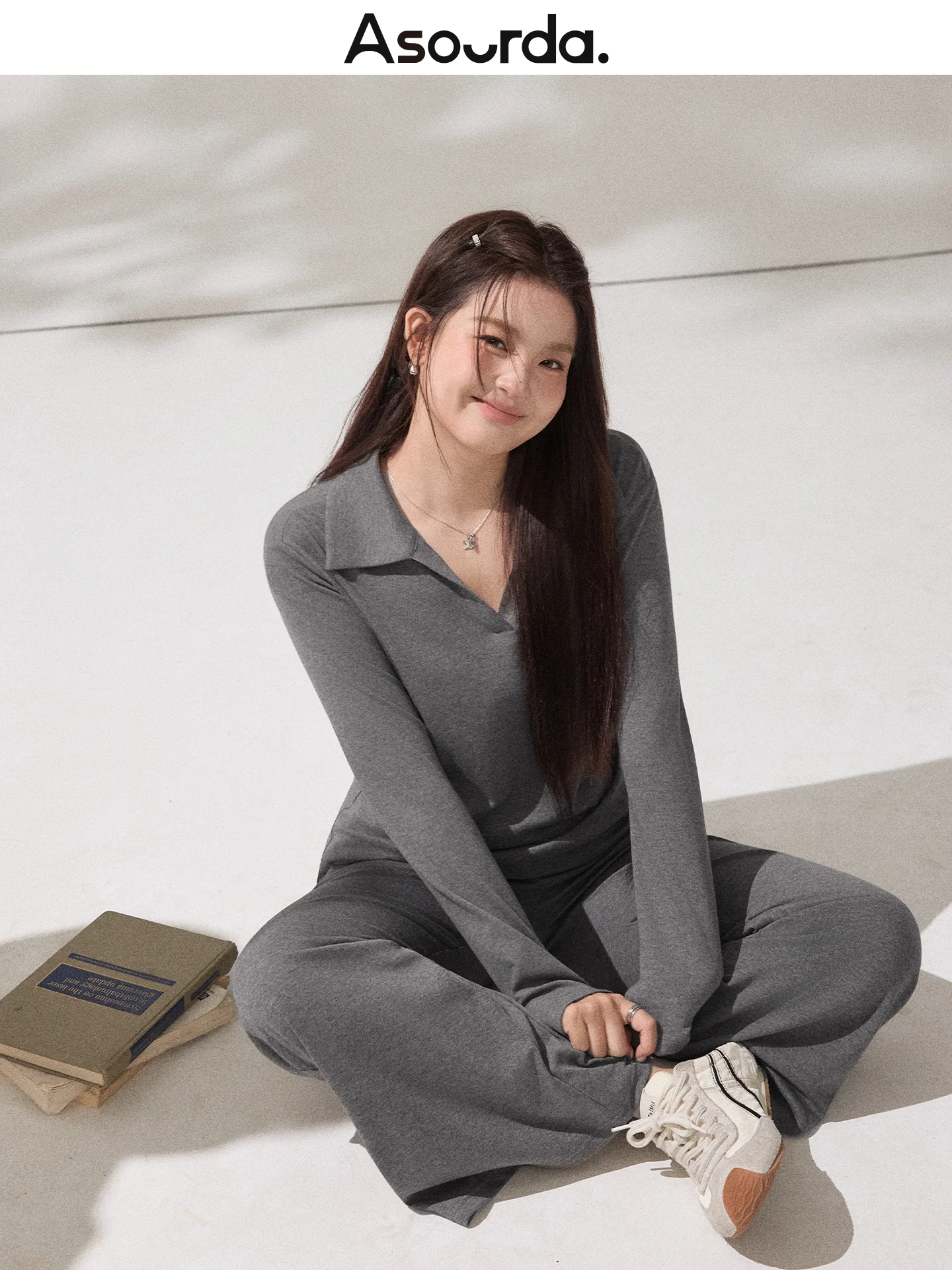 

Женский повседневный спортивный костюм Asourda: комфортный весенний комплект из хлопковой смеси с высокой талией для офиса и отдыха