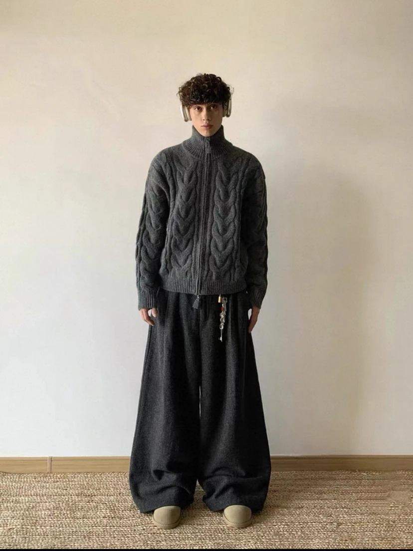 

Открытый кардиган на молнии в американском стиле ретро, свободный повседневный зимний ленивый крой, универсальная верхняя одежда, длинный трикотаж све