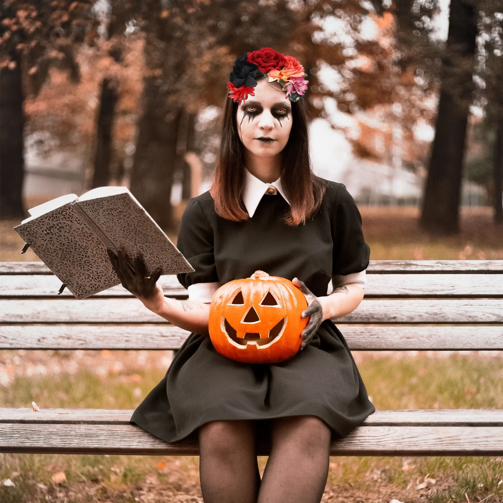 عصابة رأس على شكل زهرة الورد للهالوين غطاء رأس إبداعي لحفلات المهرجانات صنعة ممتازة دعامة ذات صورة ذاتية #5