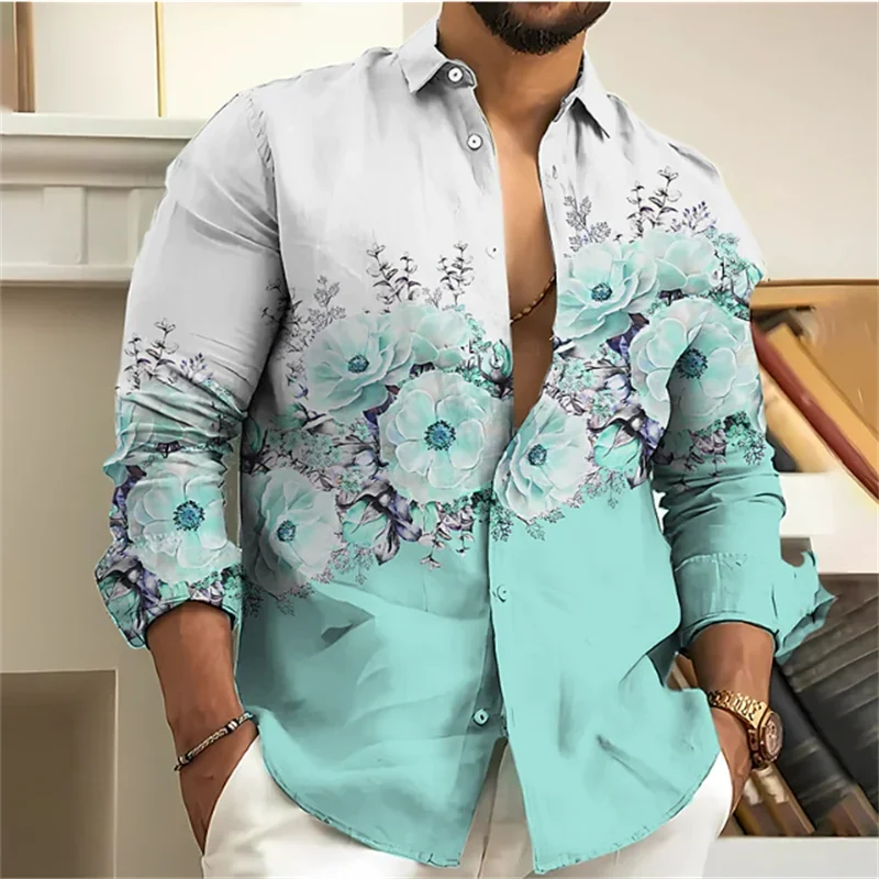 

Men's 3D Printed Shirts, Floral Print Long Sleeve Shirts, Plus Size Multiple Colors, Casual Designer Outdoor Clothing, Fashion