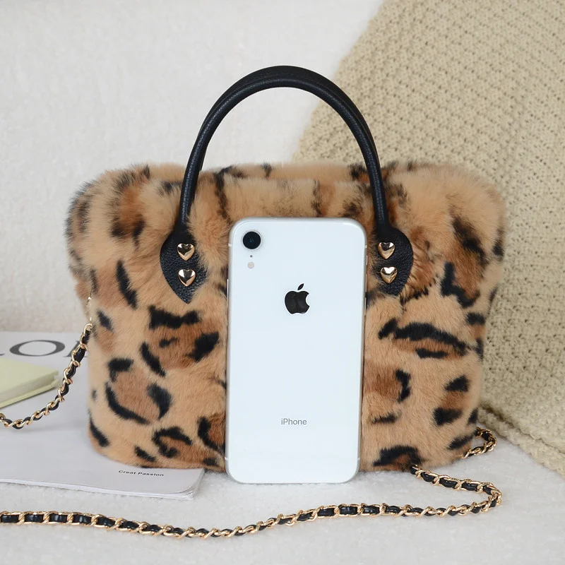 New Handbag Rabbit Fur Bags for Woman Luxury Texture Soft Plush Handbags Large Capacity Tote Women Bag With Hanging Shoulder Bag
