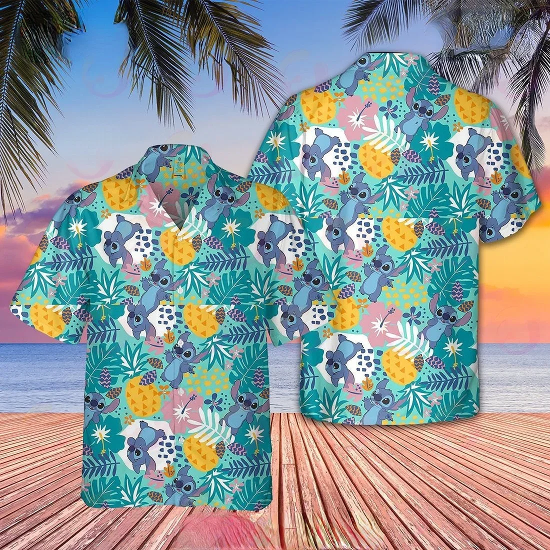 Disney Lilo And Stitch Hawaiian Shirt Disney Stitch Hawaiian Shirt Fashion Disney Hawaiian Short Sleeve Shirt Men's Casual Tops