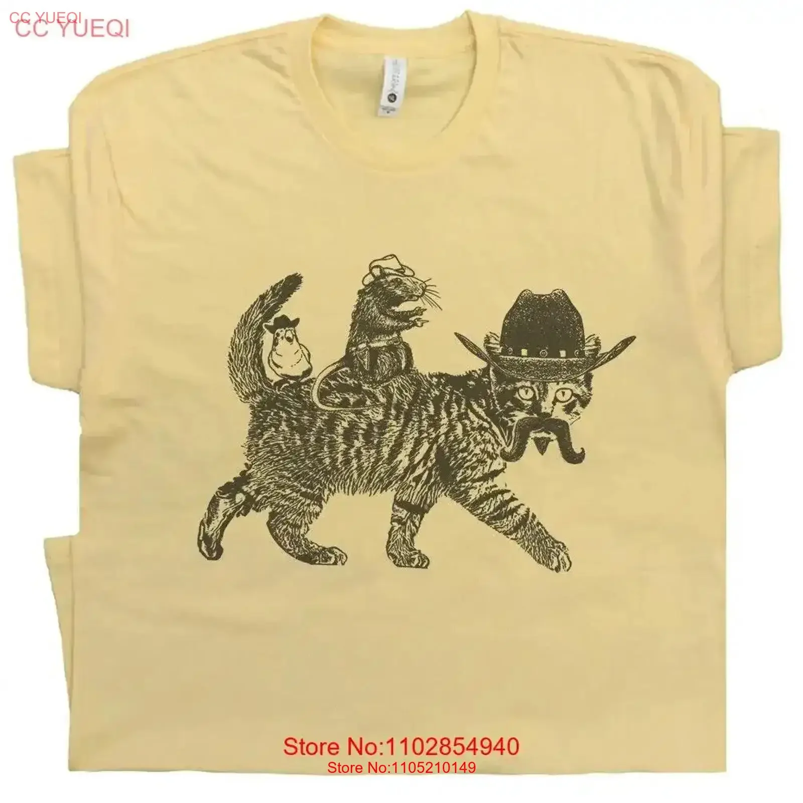 

Футболка с ковбойским котом, мяуди, забавная, милая, винтажная, винтажная, удобная, растянутая, универсальная, модная, дышащая