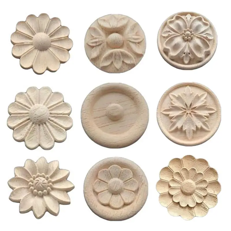 Wood Floral Appliques For Furniture Antique Onlays Moulding Home Decor Wood Carving Decoration Wall Wood Decal Vintage Figurine