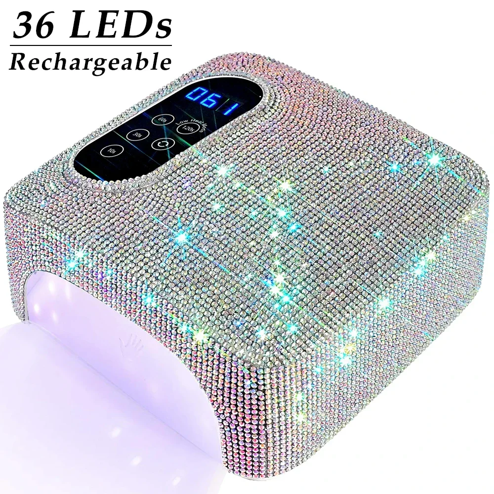 Rechargeable UV LED Nail Lamp 72W Cordless Nail Dryer with Crystals Professional UV Cabin for Gel Nails Dryer Manicure Salon Use