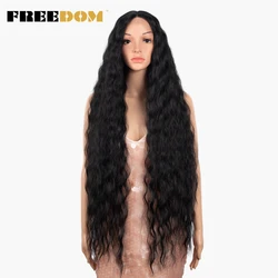 FREEDOM Synthetic Lace Wig Deep Part 40 inch Long Deep Wave Cosplay Wigs Ombre Brown White Synthetic Lace Wigs For Black Women