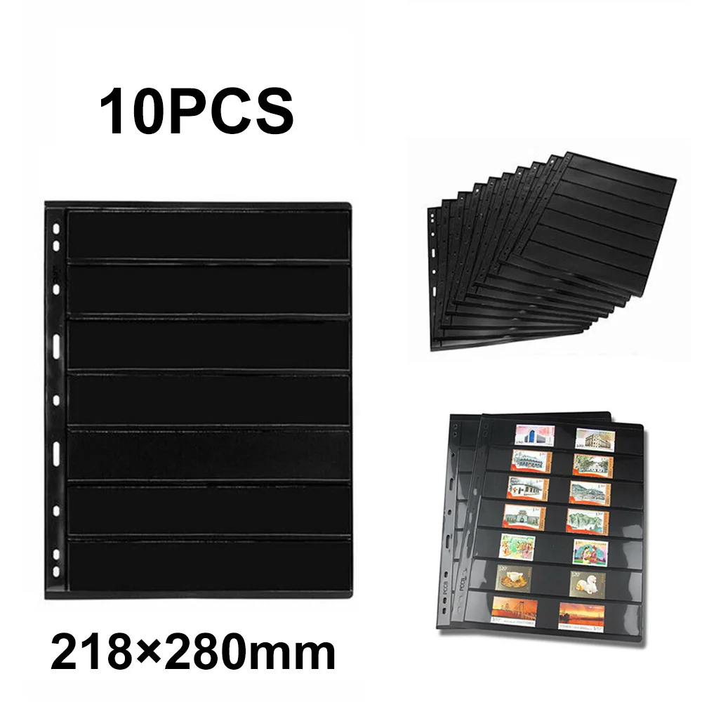 10pcs/set Stamp Collection Book Double Sided Black Stamp Album Holders Pvc Stamp Book Loose-leaf Inners Refill Page