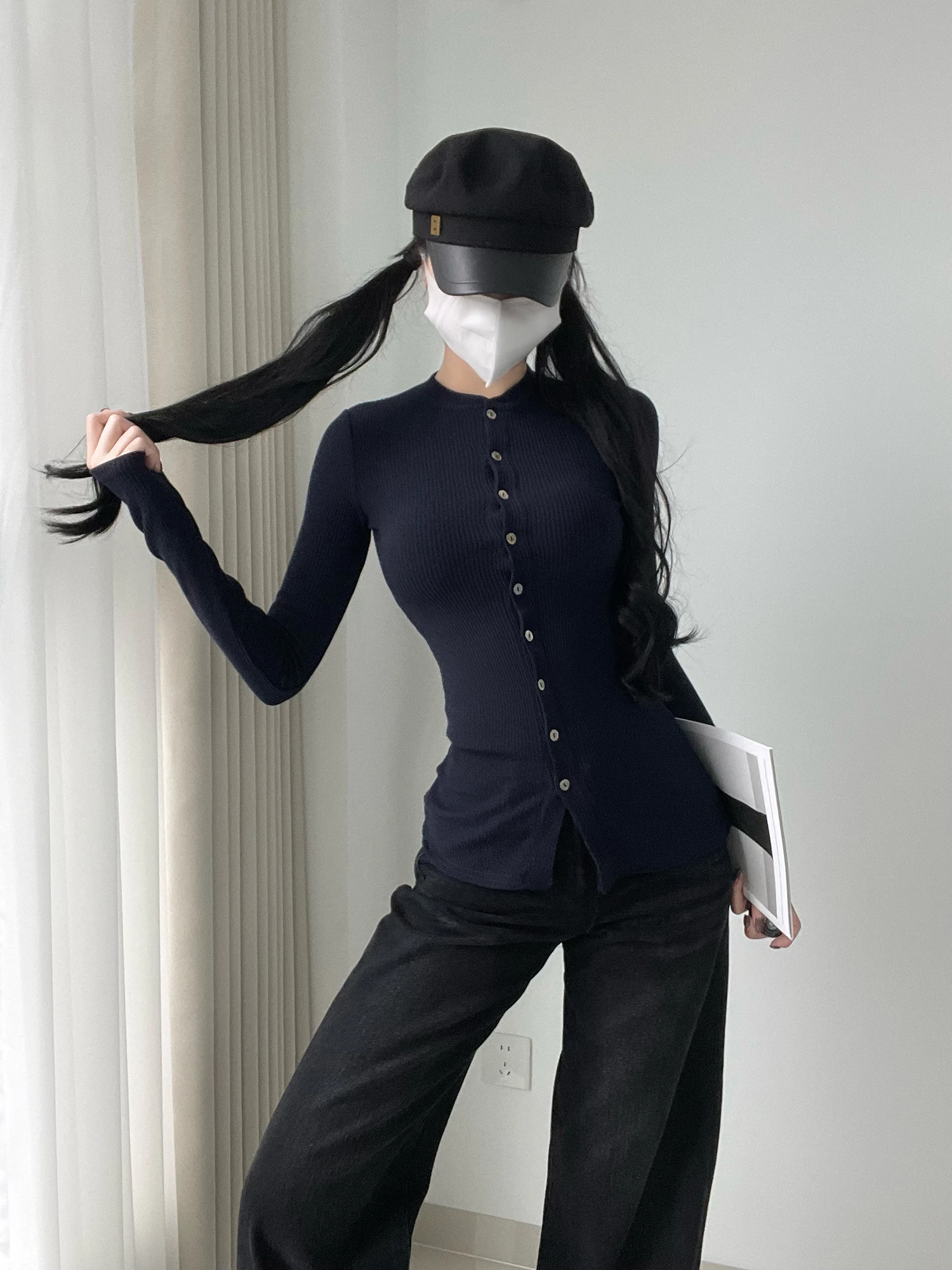 

Кардиган-жакет в стиле американского ретро, облегающий, с одной пуговицей, длинный рукав, вязаный, для ранней весны, уличный стиль