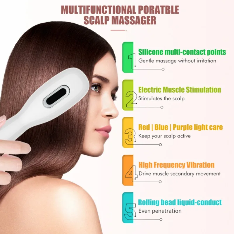 

New Electric Massage Comb with Color Light Microcurrent Scalp Liquid Guiding Function Hair Growth and Health Care Comb