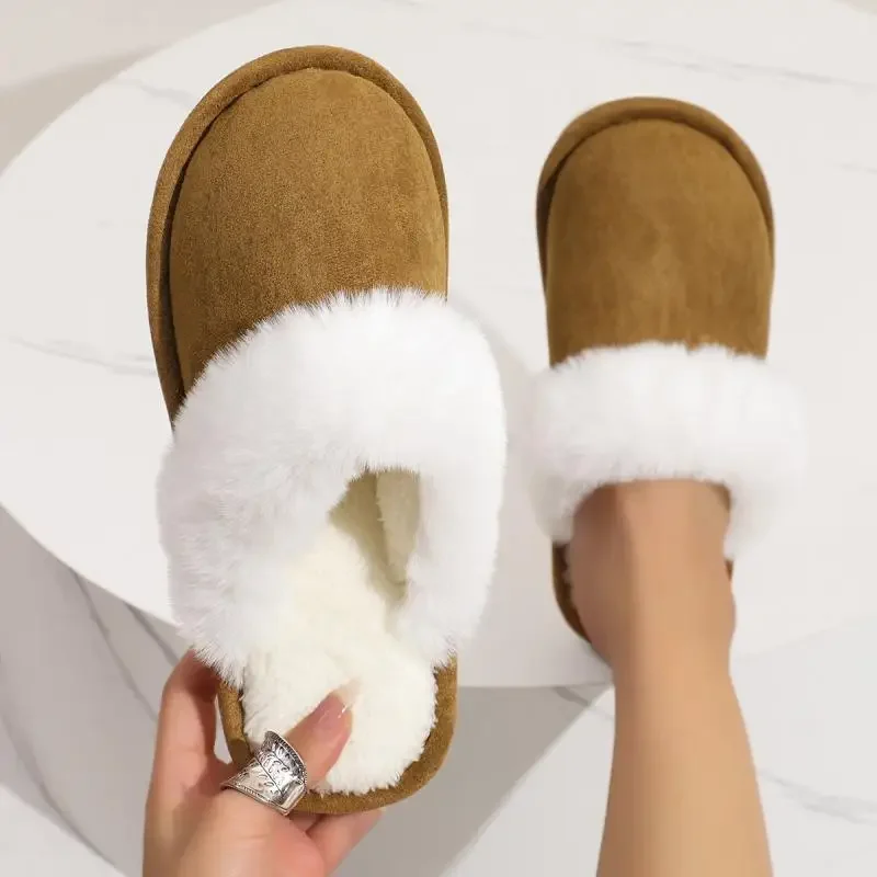 

Fluffy Slippers Women House Flats Plush Fashion Designer Winter Platform Shoes Ladies Elegant Casual Footwear Indoor Large Size