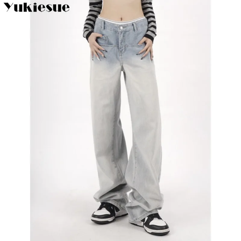 

Y2K Summer New Casual Personality Distressed Burrs Jeans Korean Style Vintage baggy Washed Wide Leg Denim Straight Pants