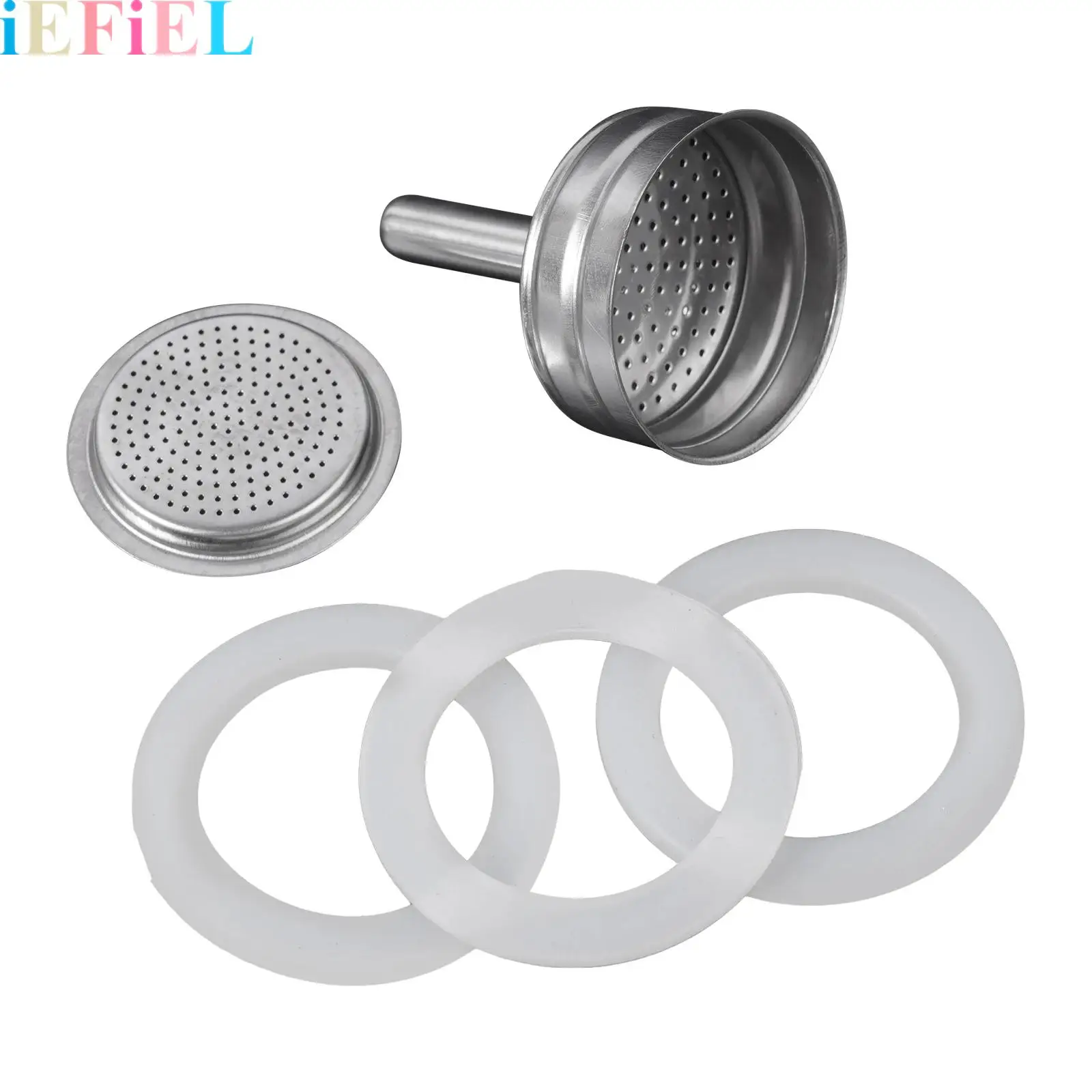 

5p Stainless Steel Round Filter Plate Funnel with Silicone Gaskets Seals Replacements Compatible with Stainless Steel Coffee Pot