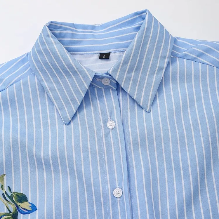 JNLEAOG femmes irt imprimé fleuri rayé coupe ample longue Sve fibre de Polyester résistant à la déformation automne nouveau Sle