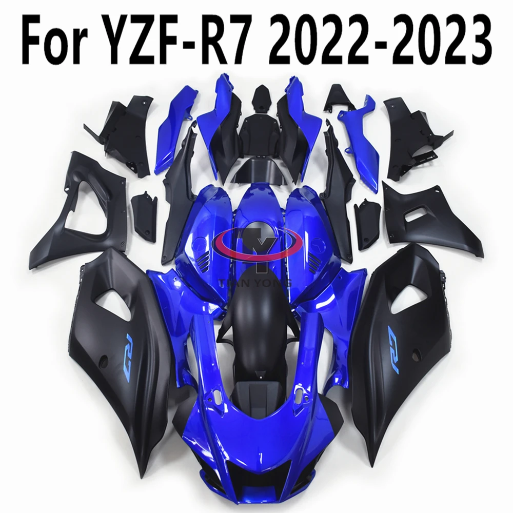 Motorcycle Full Fairing Kit For YZF-R7 2022-2023-2024 Matte black combined with glossy blue Bodywork Cowling ABS Injection