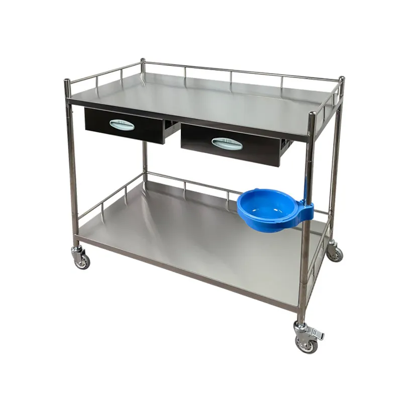 Thickened stainless steel treatment cart Medical trolley Medical rectangular instrument cart Surgical trolley Packaging console