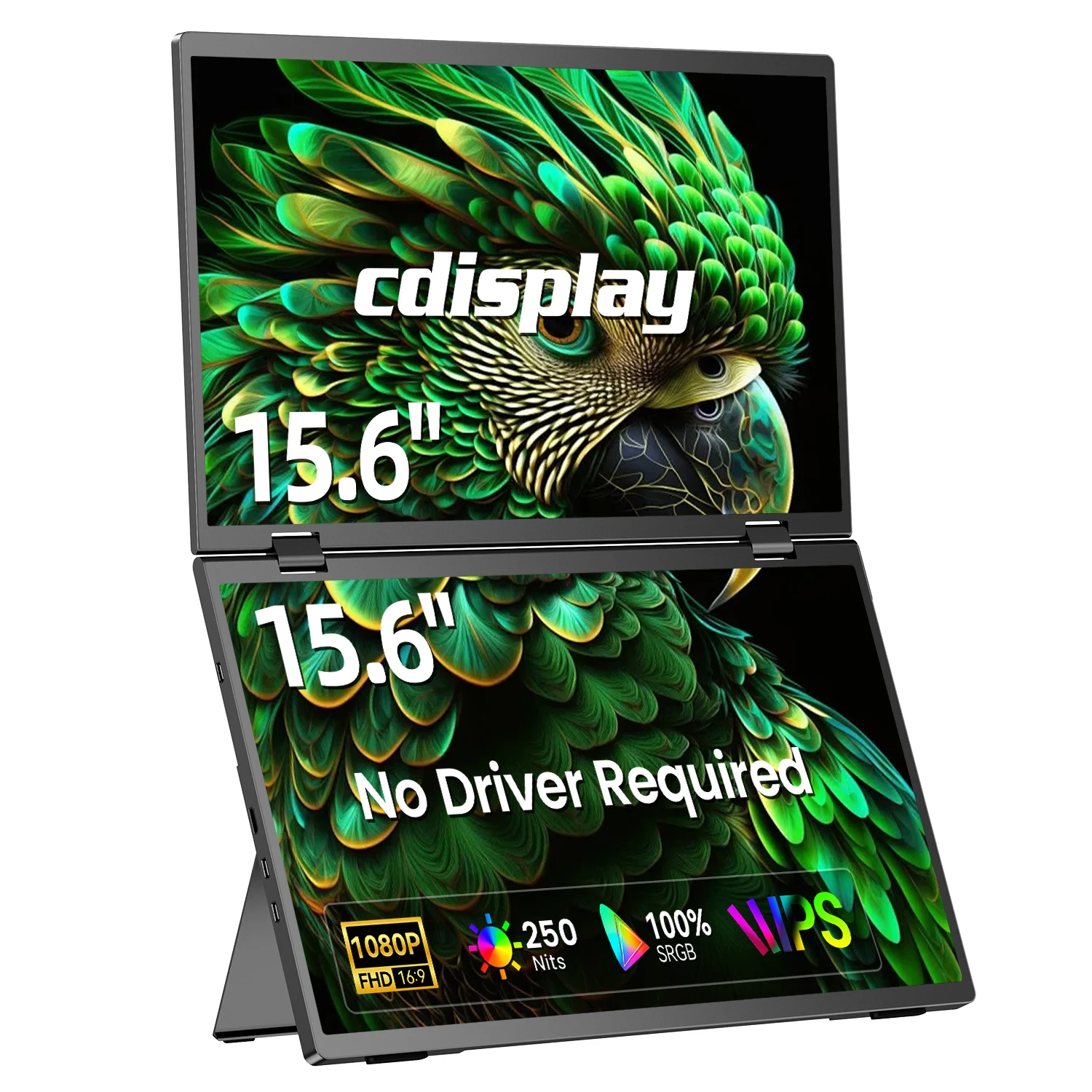

Cdisplay 15.6" Dual Portable Monitor 1080P FHD Laptop Screen Extender Folding Stacked Dual Monitors for Laptop PC Windows Mac
