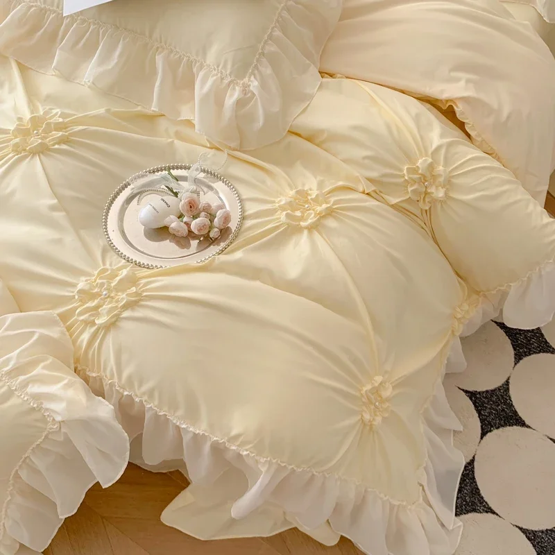 Set biancheria da letto in pizzo Svetanya Francia Romantic Princess Wedding Ruffles Bow Copripiumino morbido Lenzuolo Federe