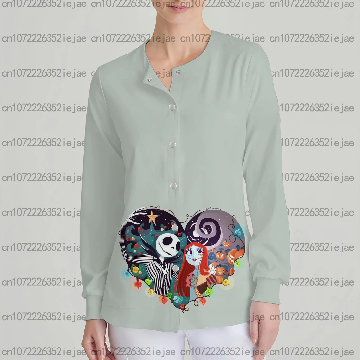 سترة نسائية جديدة بجيب مزدوج وأكمام طويلة وأزرار كبس سترة كابوس قبل عيد الميلاد سترة سالي مطبوعة معطف طبي