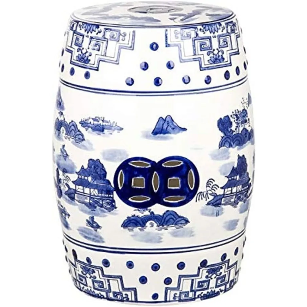 

safavieh acs4558a gateless mist chinoiserie ceramic decorative garden stool, blue