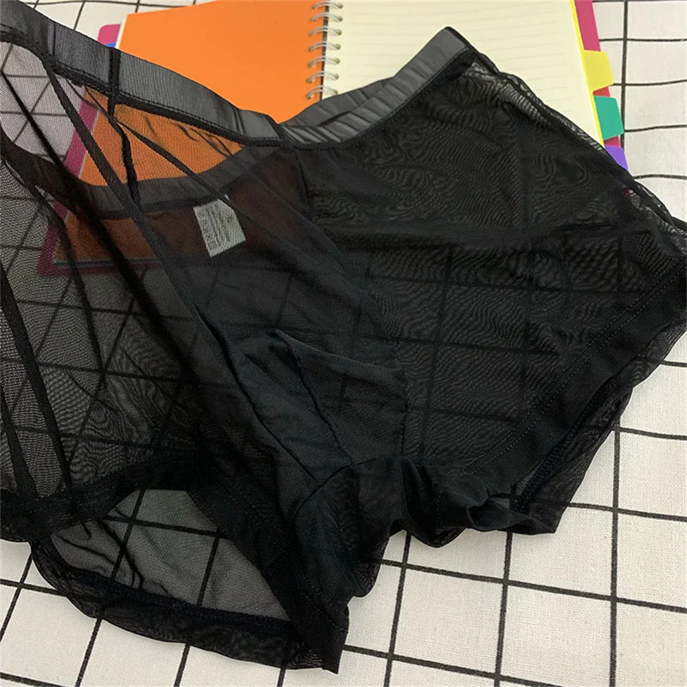 Transparent Boxers for Men See Through Male Underpants Sexy Low Waist Panties Lingerie Intimates Mesh Ice Silk Sexy Boxer Pants