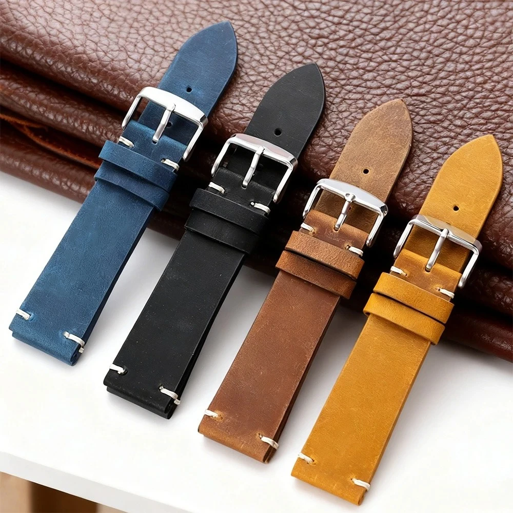 

Vintage Oil Wax Cowhide Watch Band for Omega for Seiko Stitching Cowhide Strap 18mm 20mm 21mm 22mm 24mm Smartwatch Wristband