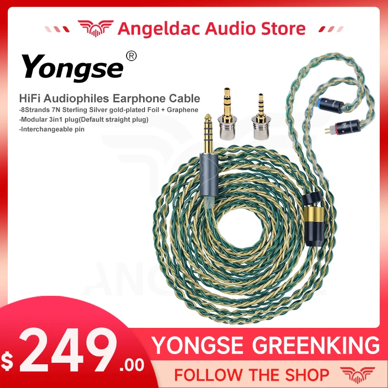 

YONGSE GreenKing 8Strands 7N Sterling Silver gold-plated Foil HiFi Audiophiles Earphone Cable for TRN 7HZ TANGZU SIMGOT