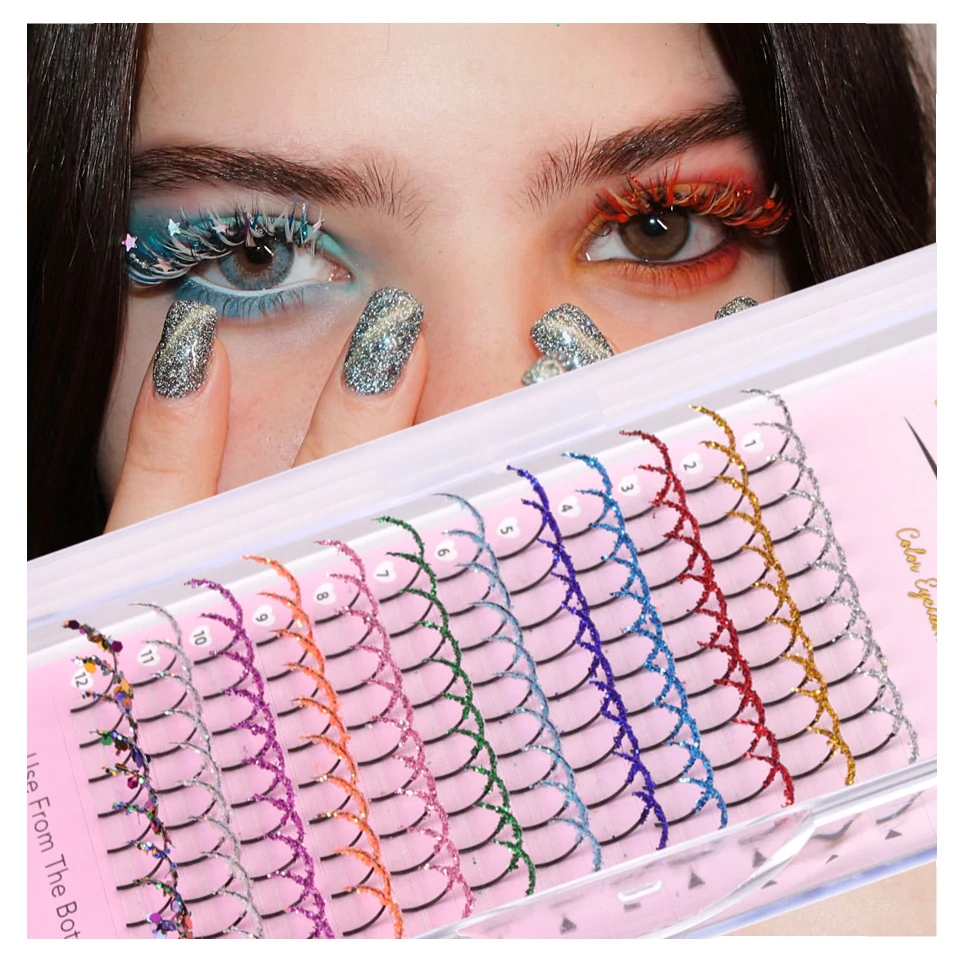 

Lashprofessor Mix Colors Glitter Shiny Individual Eyelash Extensions False Colorful Classic D/CC Curl Fake Mink Makeup Eyelashes