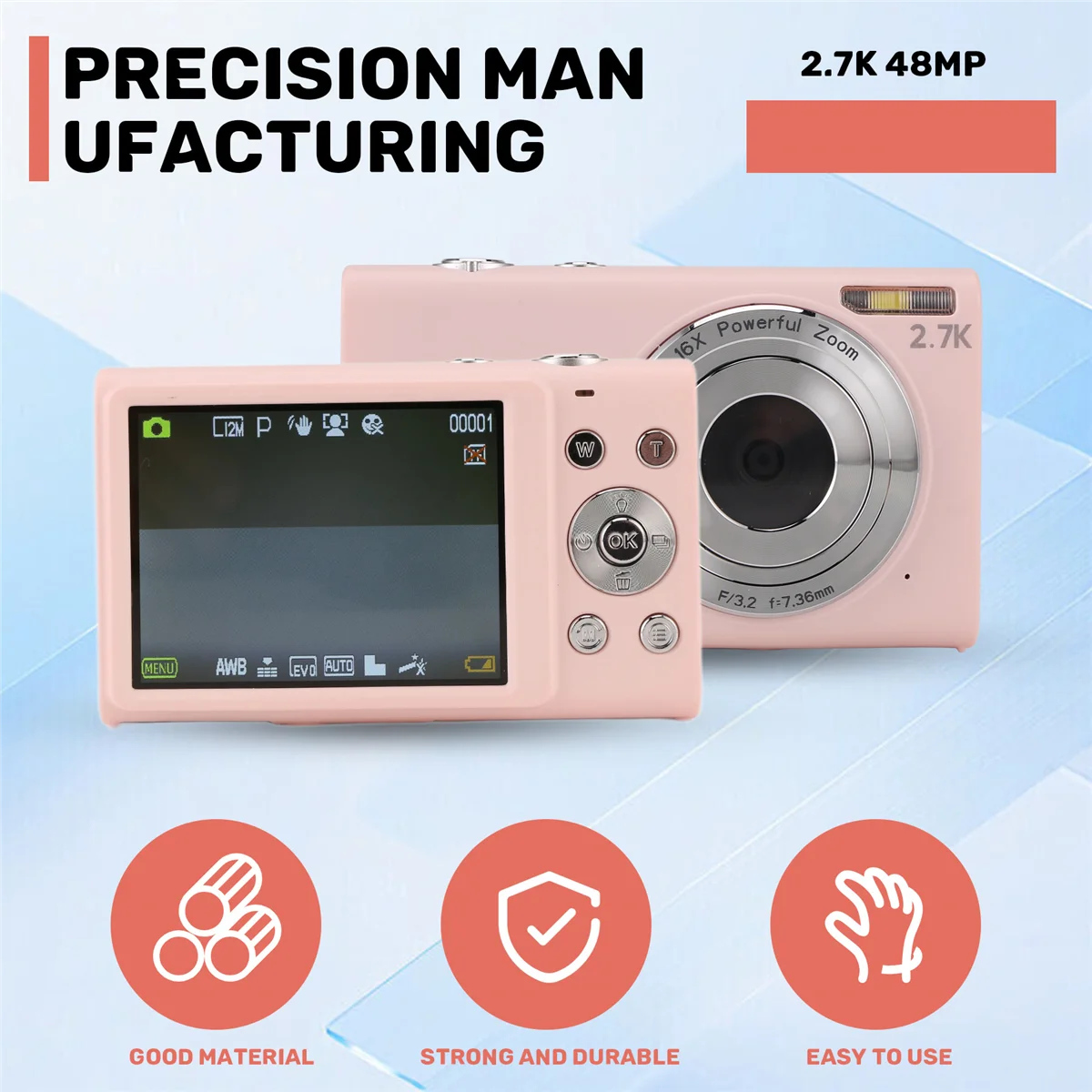 X64A_Digitalkamera mit Autofokus, 2,7K 48MP Vlogging-Kamera – Pink