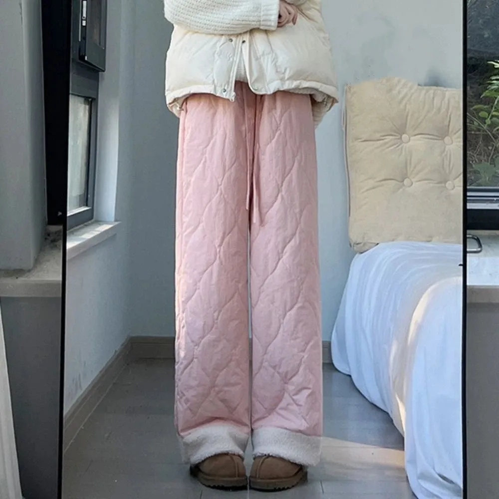 

Fashion Wide Leg Thick Flannel Pants Simple Causal Baggy Straight Trousers Warm Winter Basic Snow Pants Women