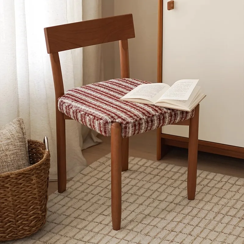 

Medieval L solid wood chair backretro plaid family small apartment dining learning office