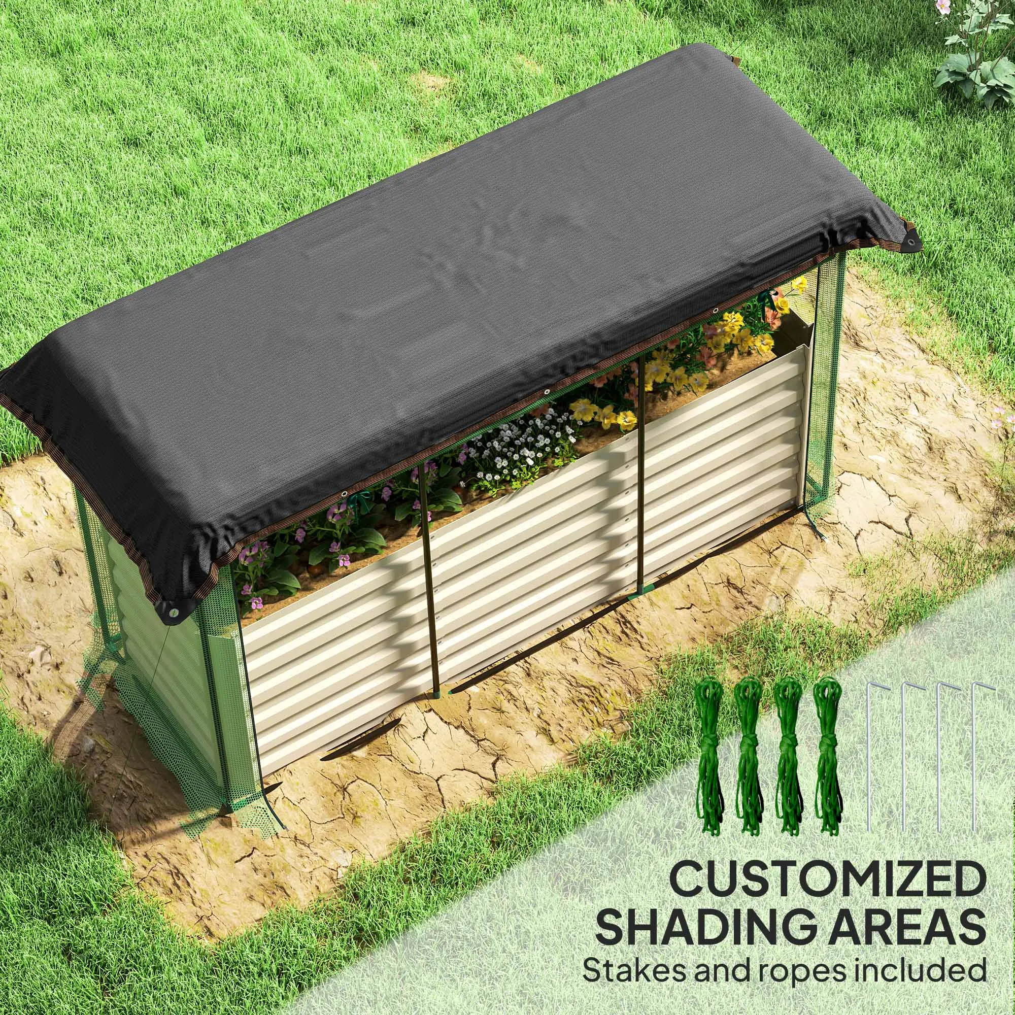 Galvanized Raised Garden Bed with Crop Cage & Shade Cloth, Beige - view 5