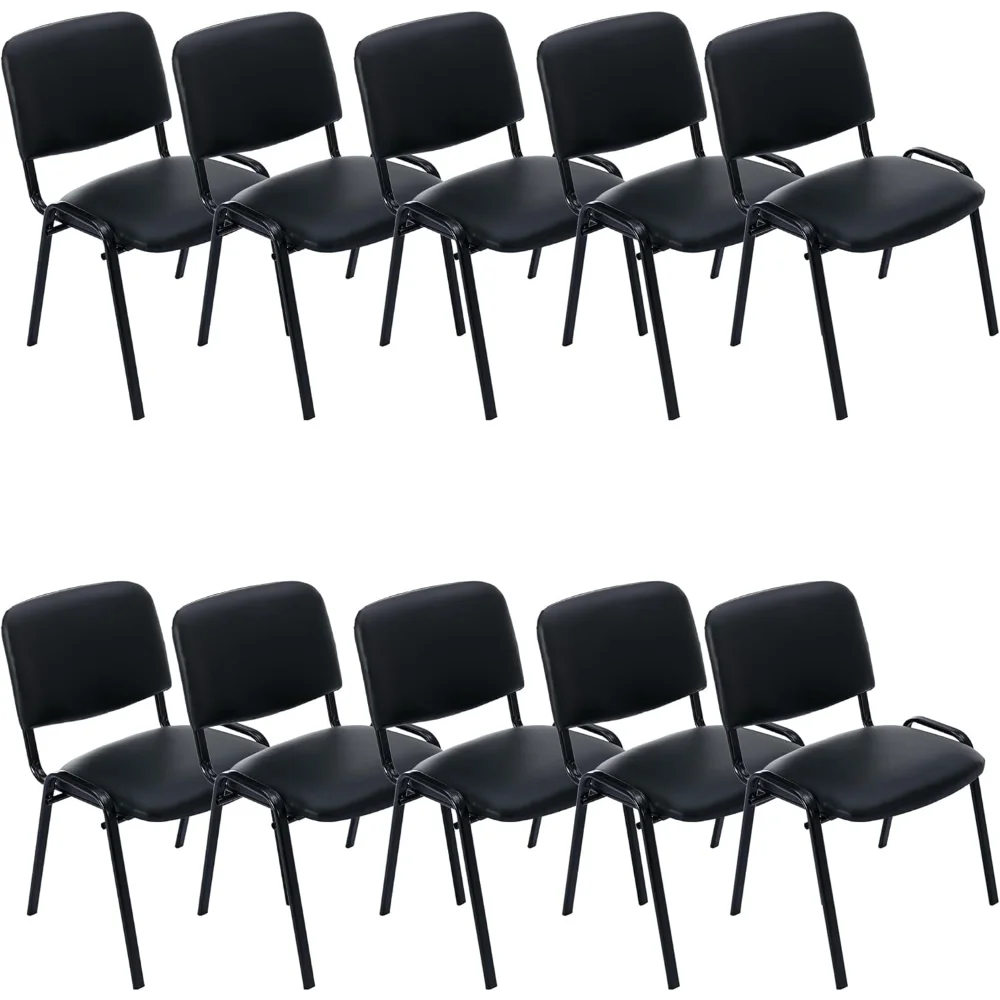 

Vinyl Leather Black Leather Conference Chairs Set of 10 - Padded Stackable Armless Chairs for Waiting Room