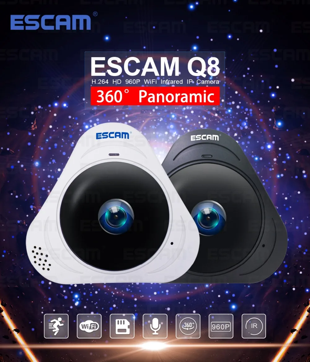 ESCAM Q8 960P 360 Degree Panoramic  IP Camera With Hotspot AP Mode