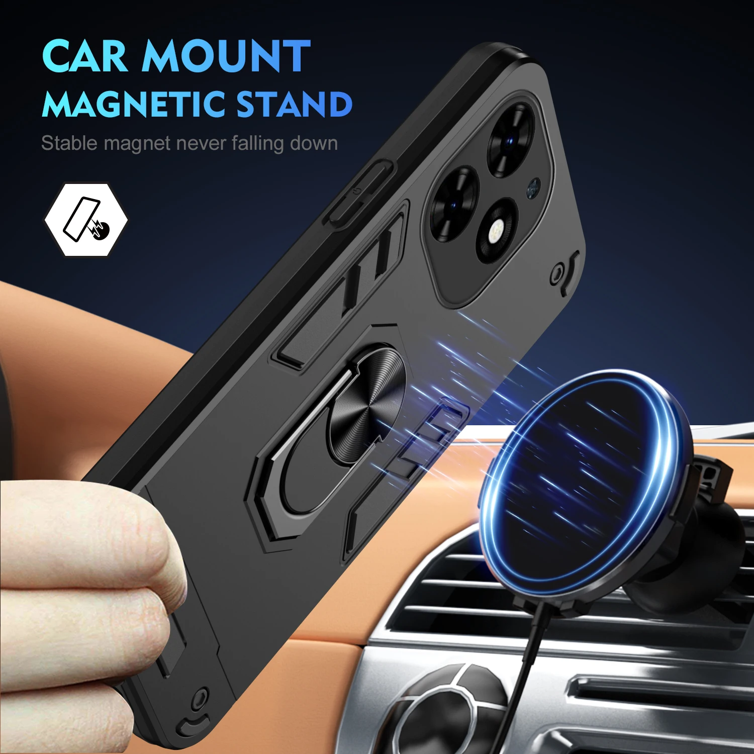 Anti-falling Magnetic Stand Phone Case for Tecno Spark 20 10 10C 9 9T 8T 8C 7 7P Pro Spark go 2024 2023 2022 Camon 18P 19 20 Pro