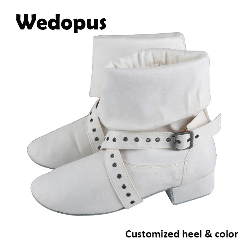 

Wedopus Customized Color White Line Dancing Boots for Women Suede Ballroom Dance Shoes Boot Mid-calf