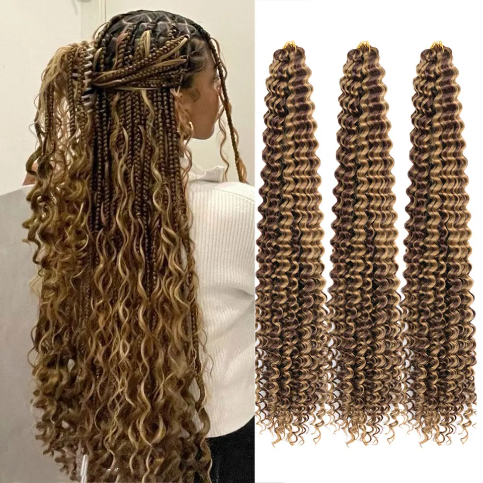 Cabello para trenzar con ondas profundas de 28 pulgadas, cabello para crochet con ondas oceánicas, extensiones sintéticas rizadas para mujeres afro