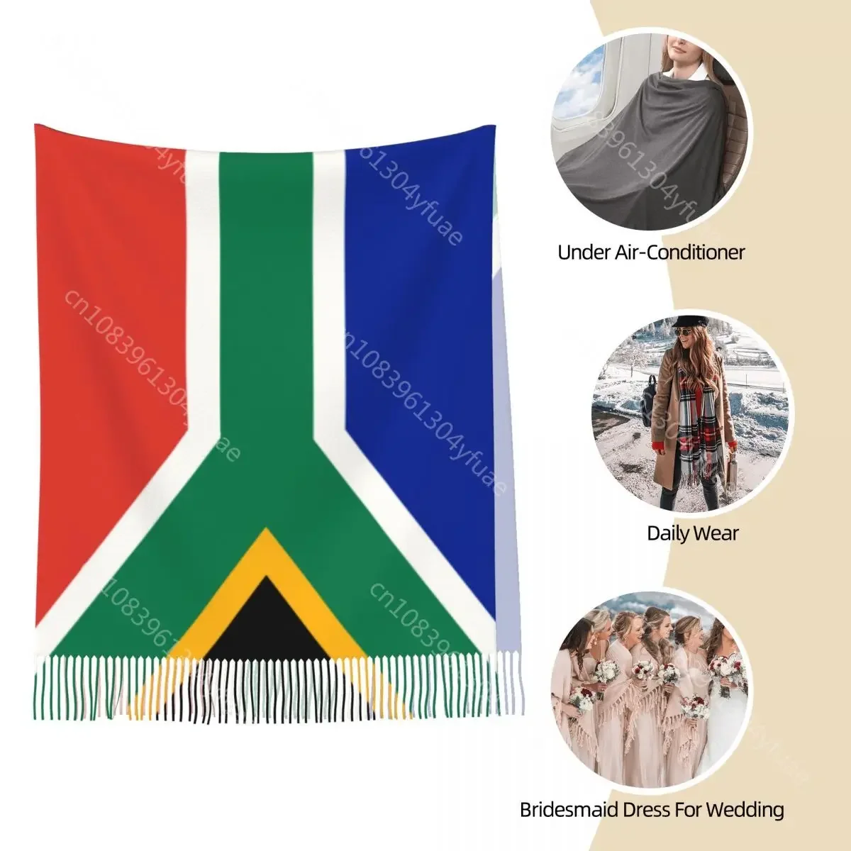 South African Springboks Flag Scarf for Women Warm Winter Cashmere Shawls and Wrap Long Large Scarves with Tassel for Daily Wear