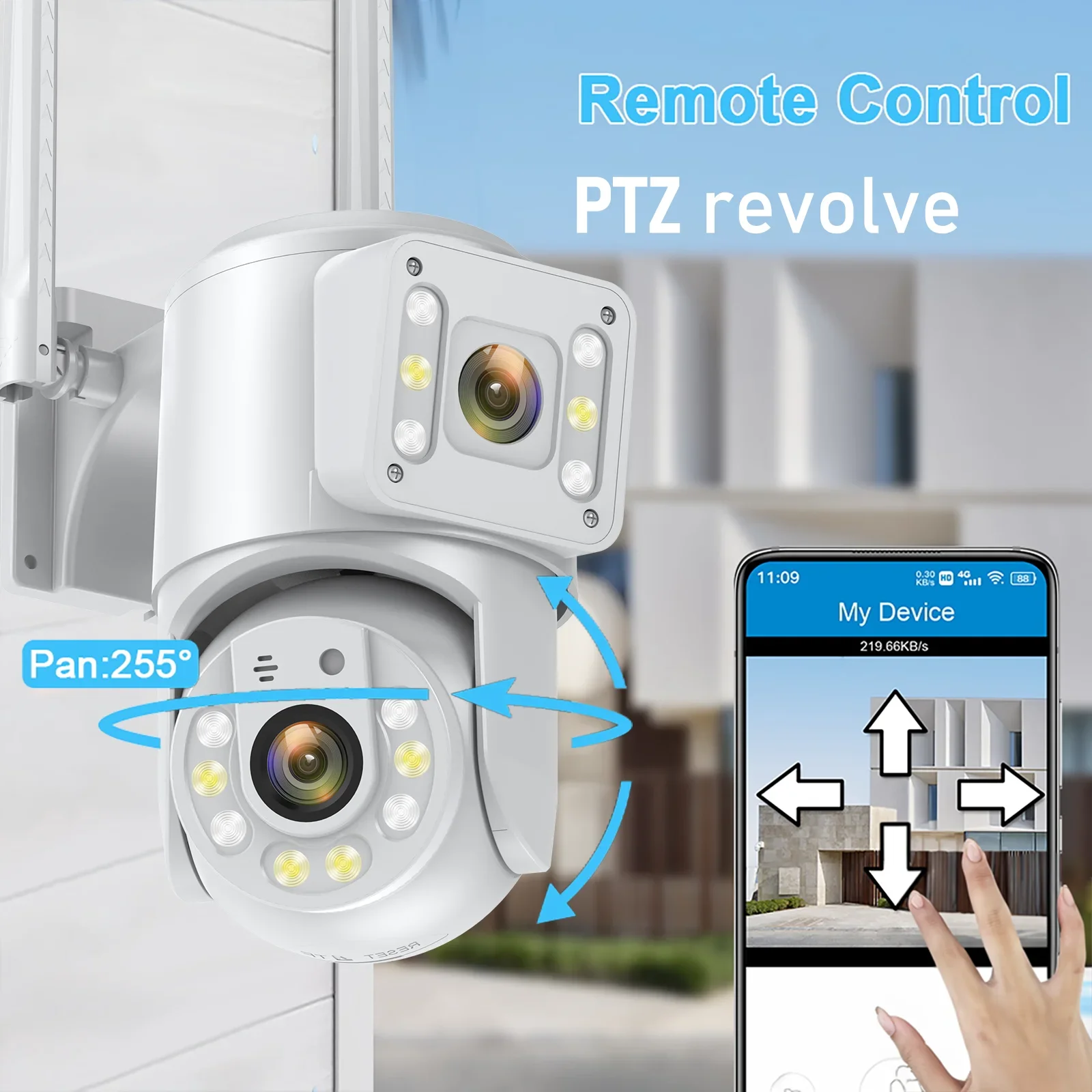 Caméra de surveillance extérieure PTZ IP WiFi HD 4MP/8MP/4K, dispositif de sécurité domestique sans fil, avec n'aime x8 et suivi automatique