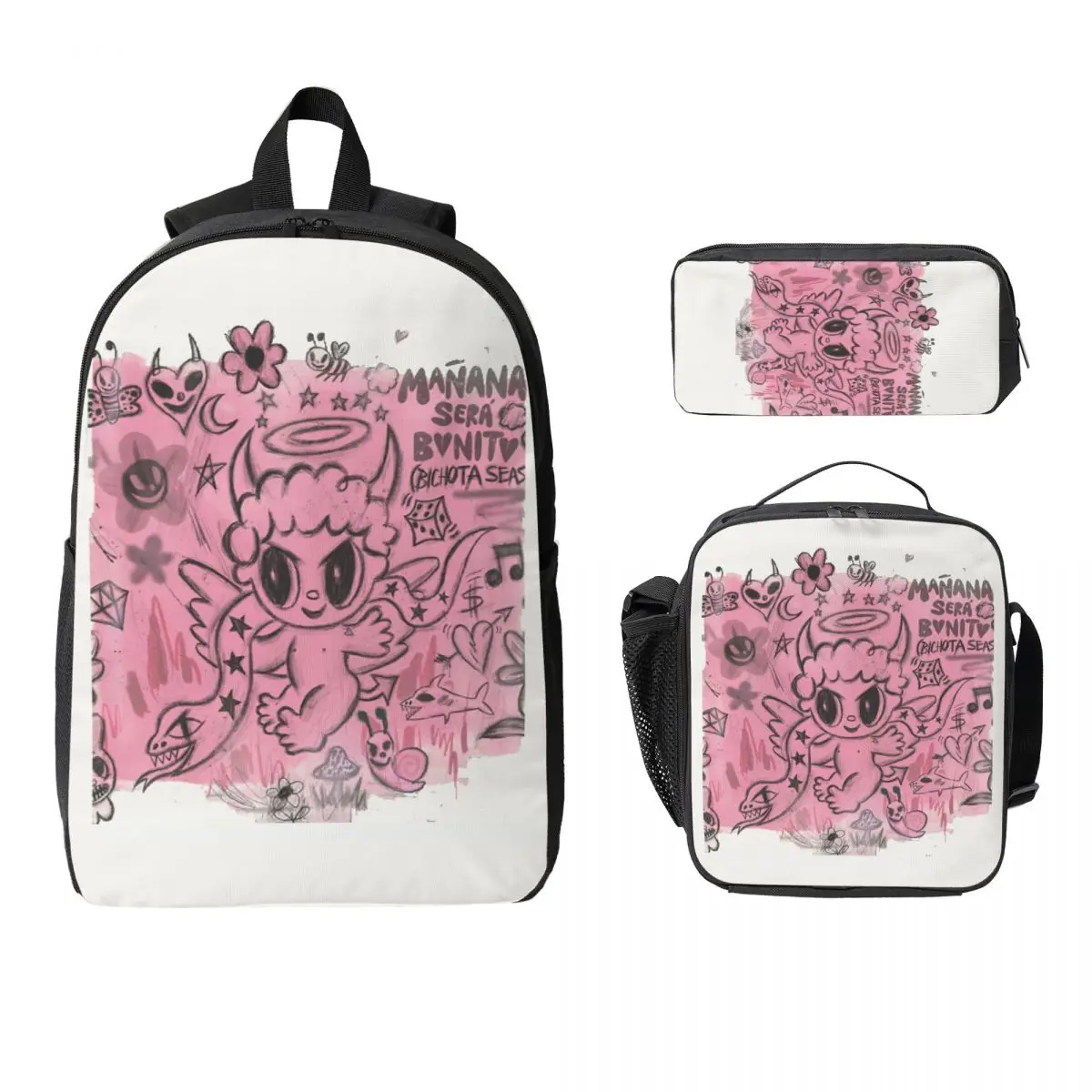 

Рюкзак Karol G Manana Sera Bonito, студенческий рюкзак для мальчиков и девочек, школьная сумка, сумки на плечо для ноутбука, 3 шт., изолированная сумка для обеда, пенал