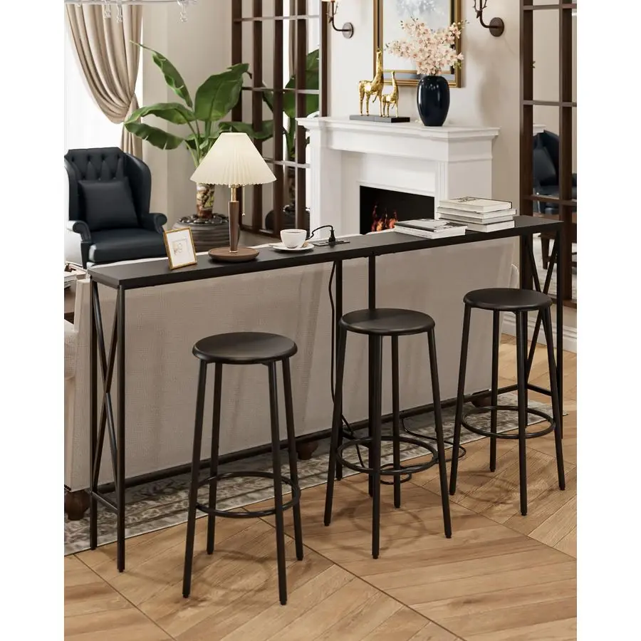 

70.9 Console Table with Power Outlet, Modern Narrow Long Sofa Table Behind Couch, Skinny Entry Table, Industrial Sofa Table with