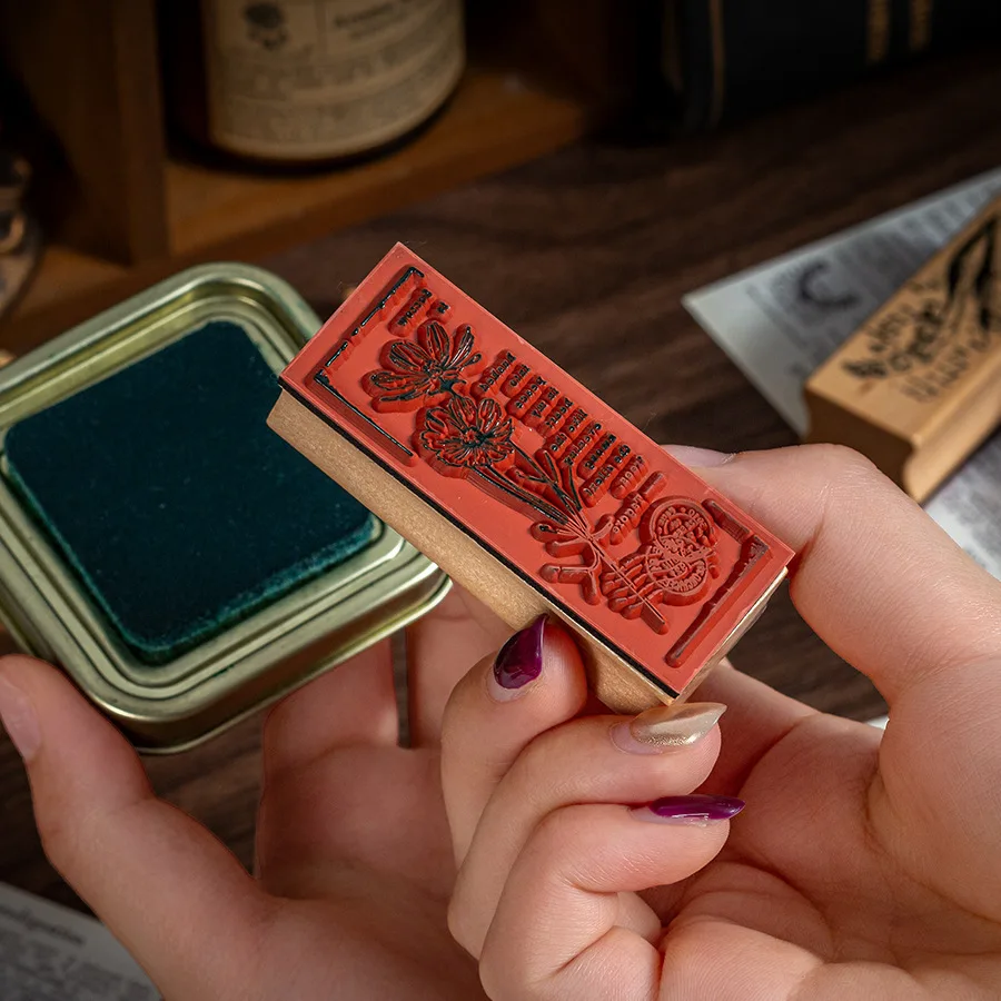 طالب رائعة الزهور الخشبية النباتات الفتيات الأختام الإبداعية كتيب النباتات الطازجة DIY بها بنفسك مذكرات الأختام الزخرفية 8 أنماط ختم الخشب