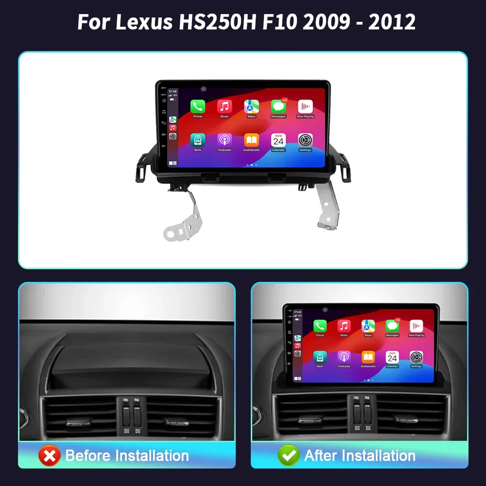 For Lexus HS250H F10 2009 - 2012   Car Radio Android 14 Multimedia Navigation Wireless Carplay Stereo Head Unit Screen