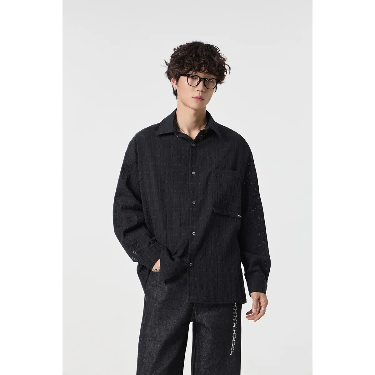 Men's 90% Cotton Long Sleeve Shirt Casual Turn-down Collar Textured Fabric Breathable Comfortable  Solid Color Tops