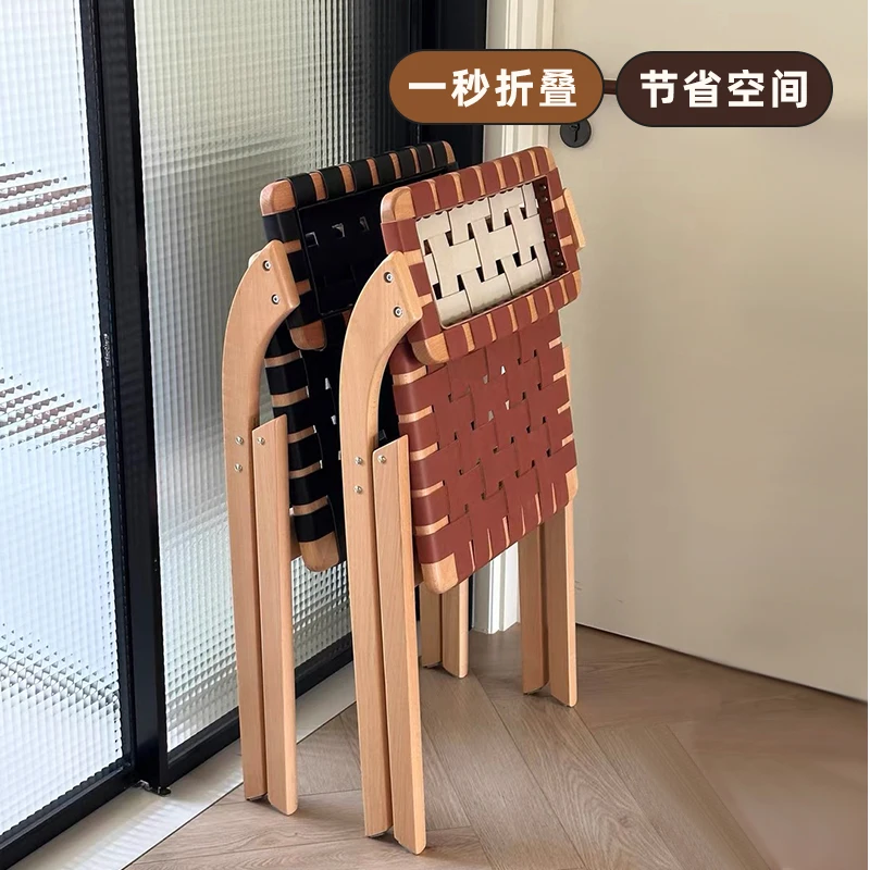 

Retro solid wood dining chair household living room small apartment folding chair foldable