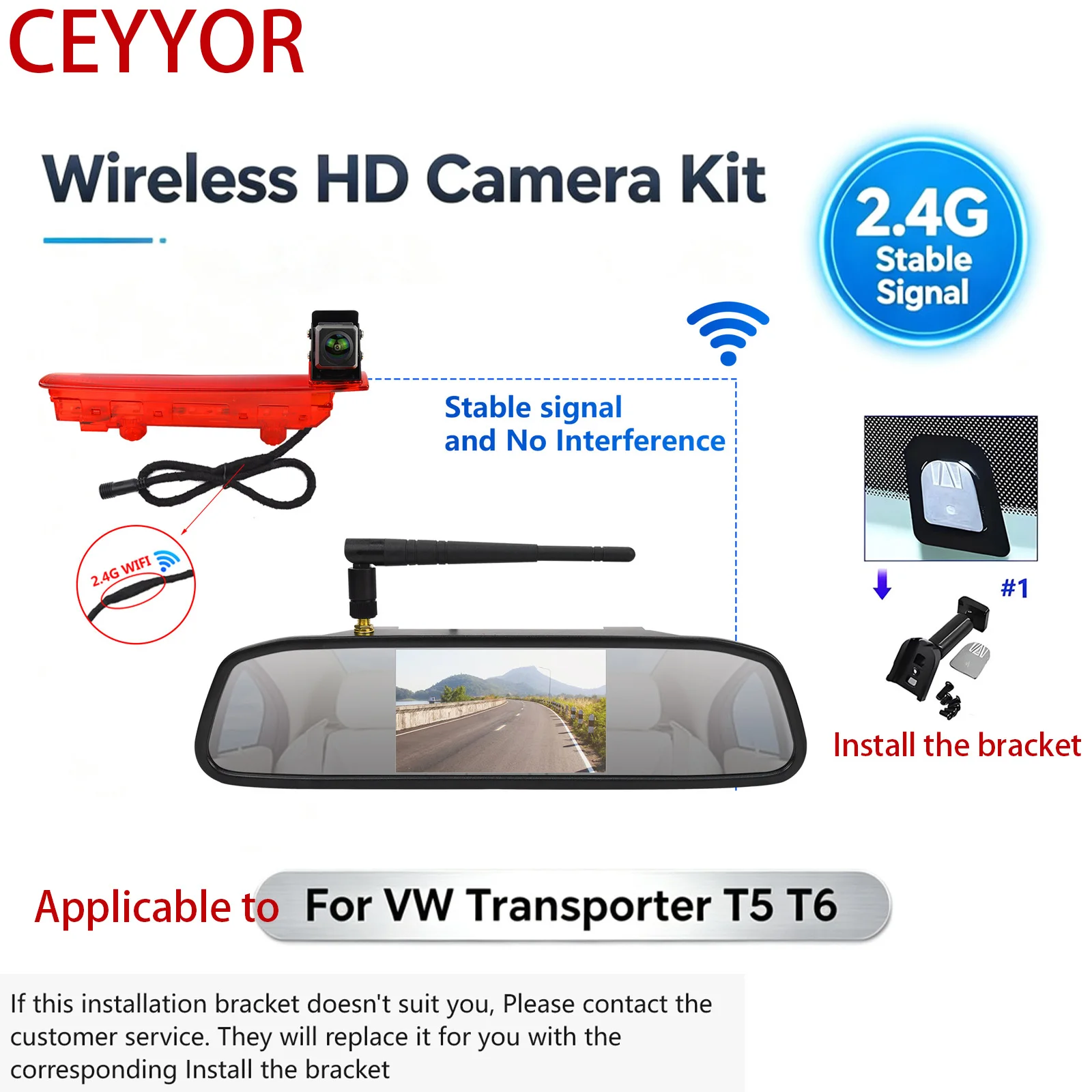 High-position brake light integrated with wireless reversing camera kit for Volkswagen VW Transporter T5 T6（2003-2019）